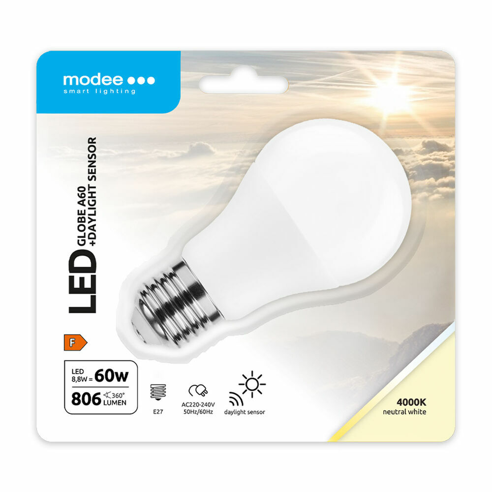 Modee Lighting LED Smart žiarovka A60 8,8W neutrálna biela, svetelný senzor (MSL-G4000K8,8WE27-DLS) T00064066