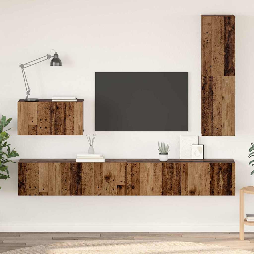 vidaXL Nástenný TV kabinet 4 ks Staré drevo Kompozitné drevo