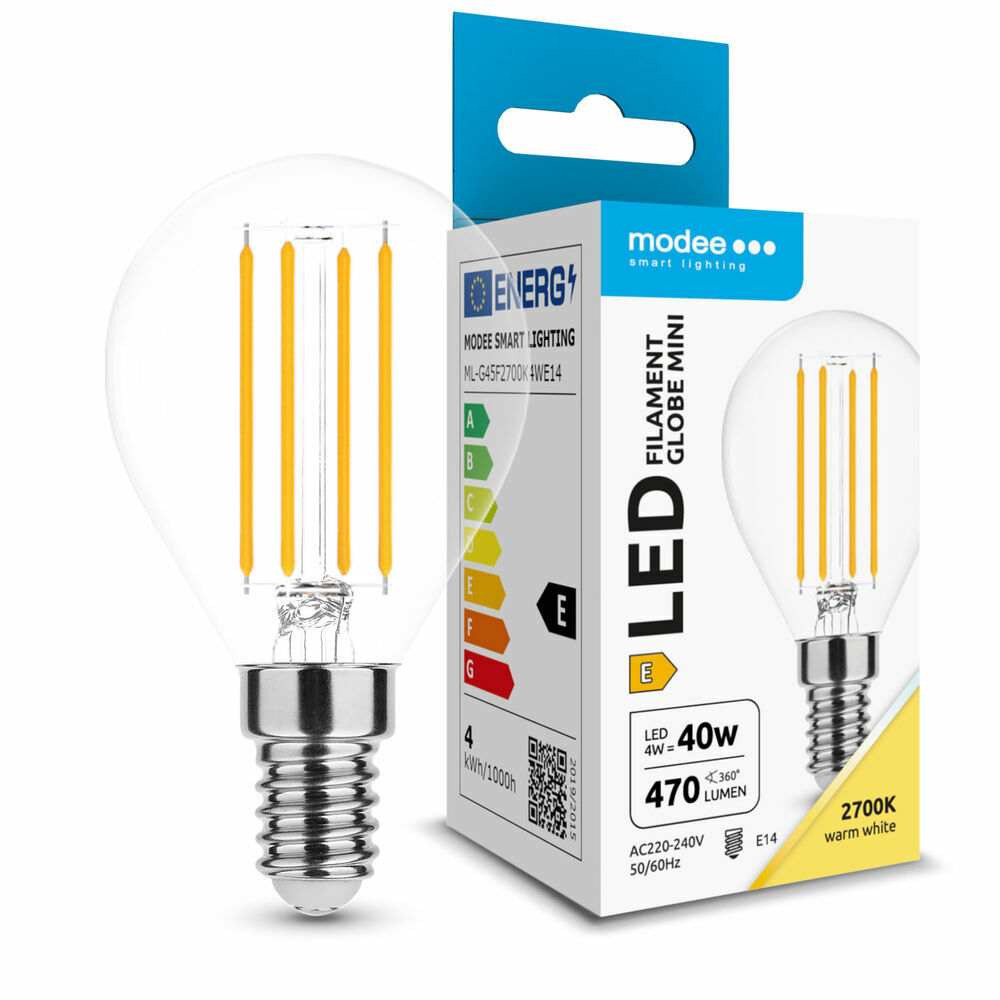 Modee LED žiarovka Filament Globe Mini G45 4W E14 470lm teplá biela (ML-G45F2700K4WE14) T00015845