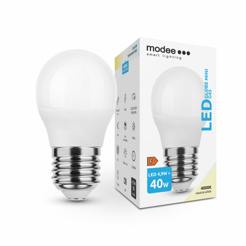 Modee LED Globe Mini žiarovka G45 4,9W E27470 lm neutrálna biela (ML-G454000K4.9WE27) T00051644