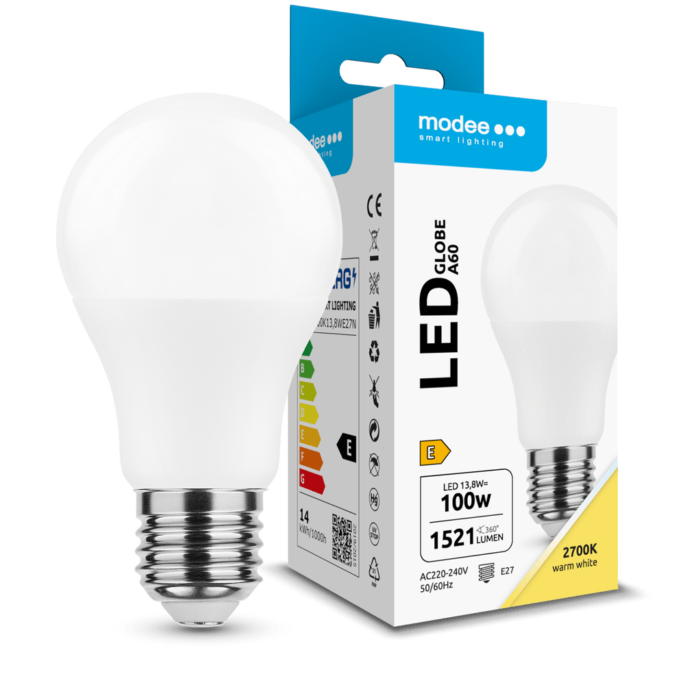Modee Lighting LED žiarovka Globe A60 13,8W E27 360° 2700K 1521 lm ERP (ML-G2700K13,8WE27N) T00060699