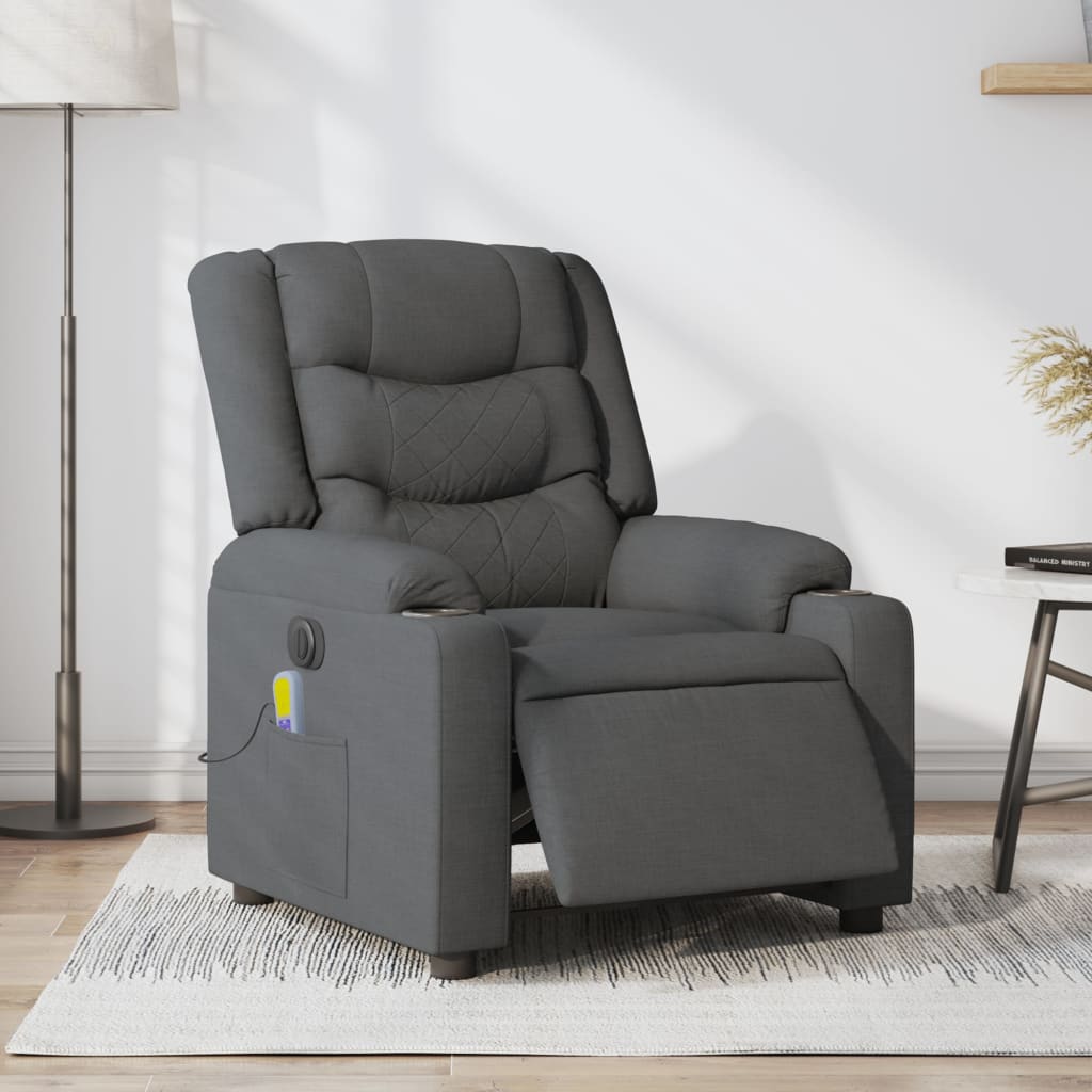 vidaXL Elektrické masážne sklápacie kreslo tmavosivé látka