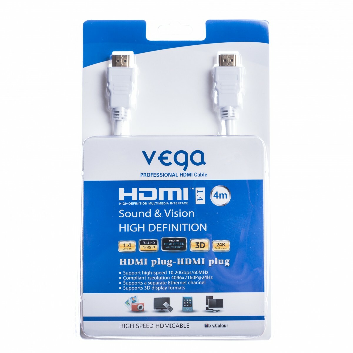 Vega HDMI kábel 10.2Gb/s 4m biely AA-1065 T00000160