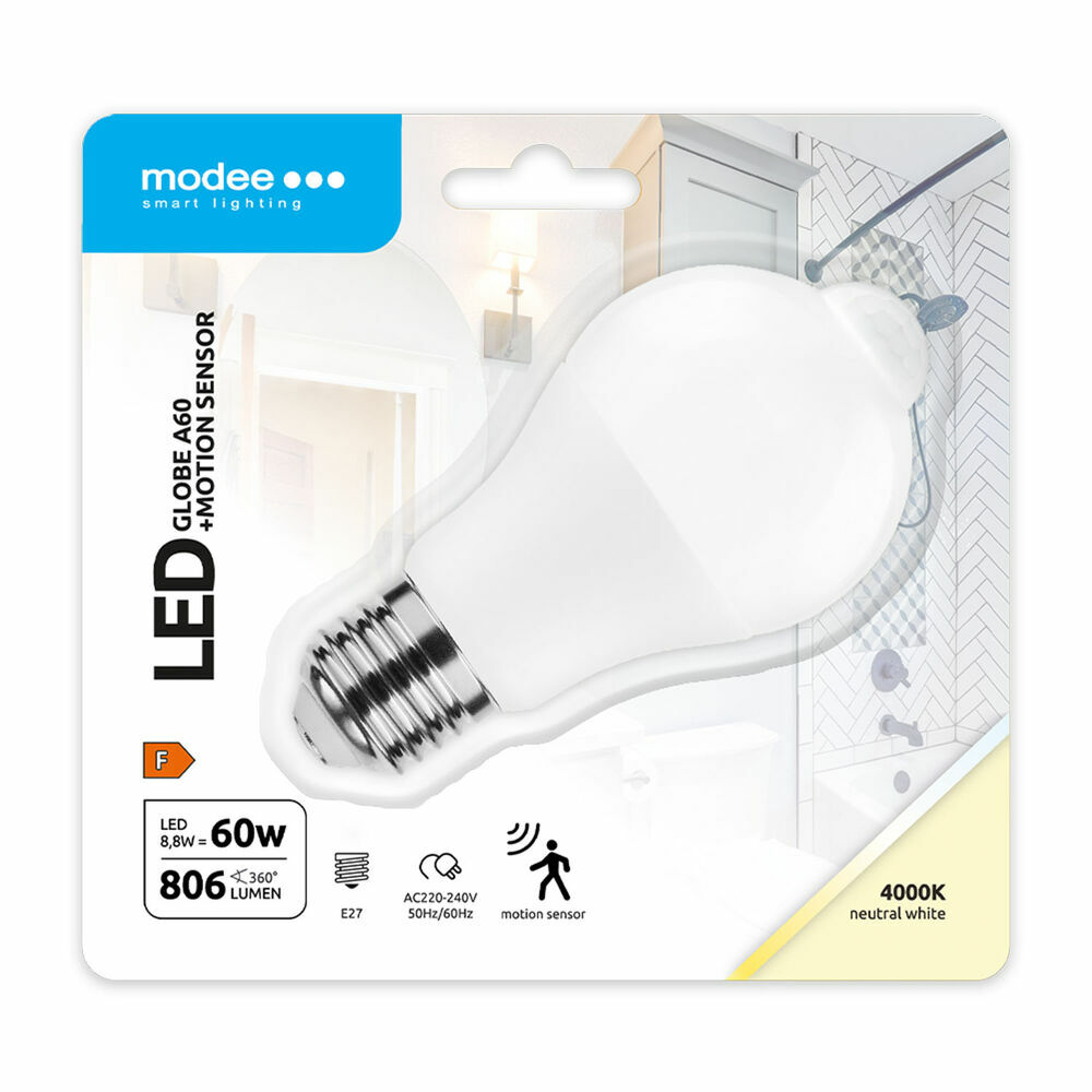 Modee Lighting LED Smart žiarovka A60 8,8W neutrálna biela, pohybový senzor (MSL-G4000K8,8WE27-PIR) T00064067