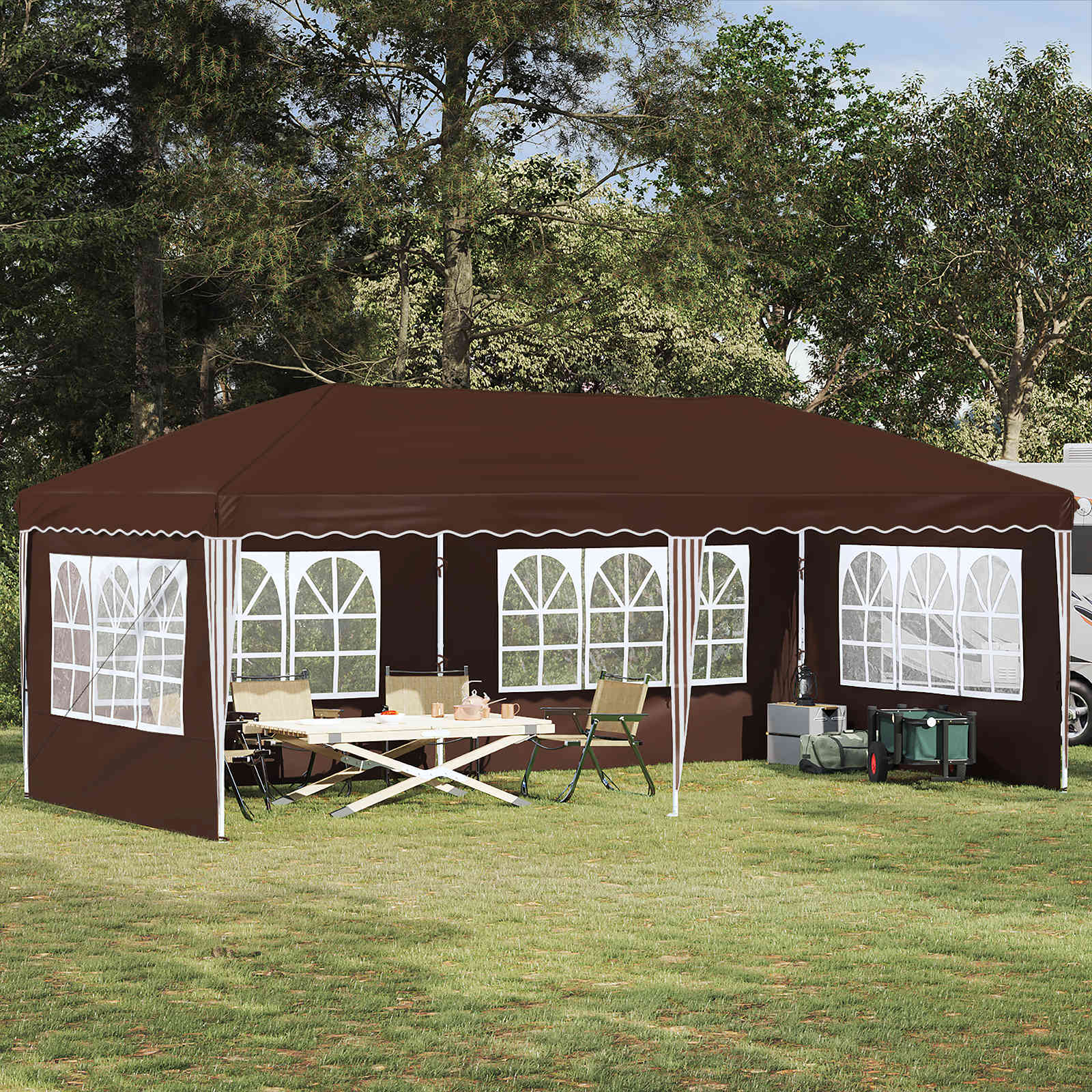 vidaXL Prístrešok na párty 575 x 289 x 245 cm Hnedá