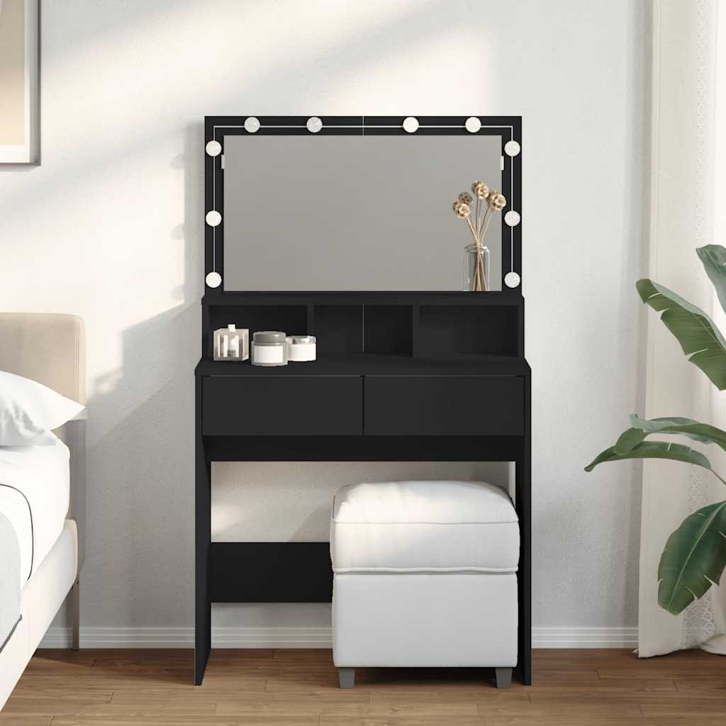 vidaXL Toaletný stolík s LED čierny 80x41x134,5 cm