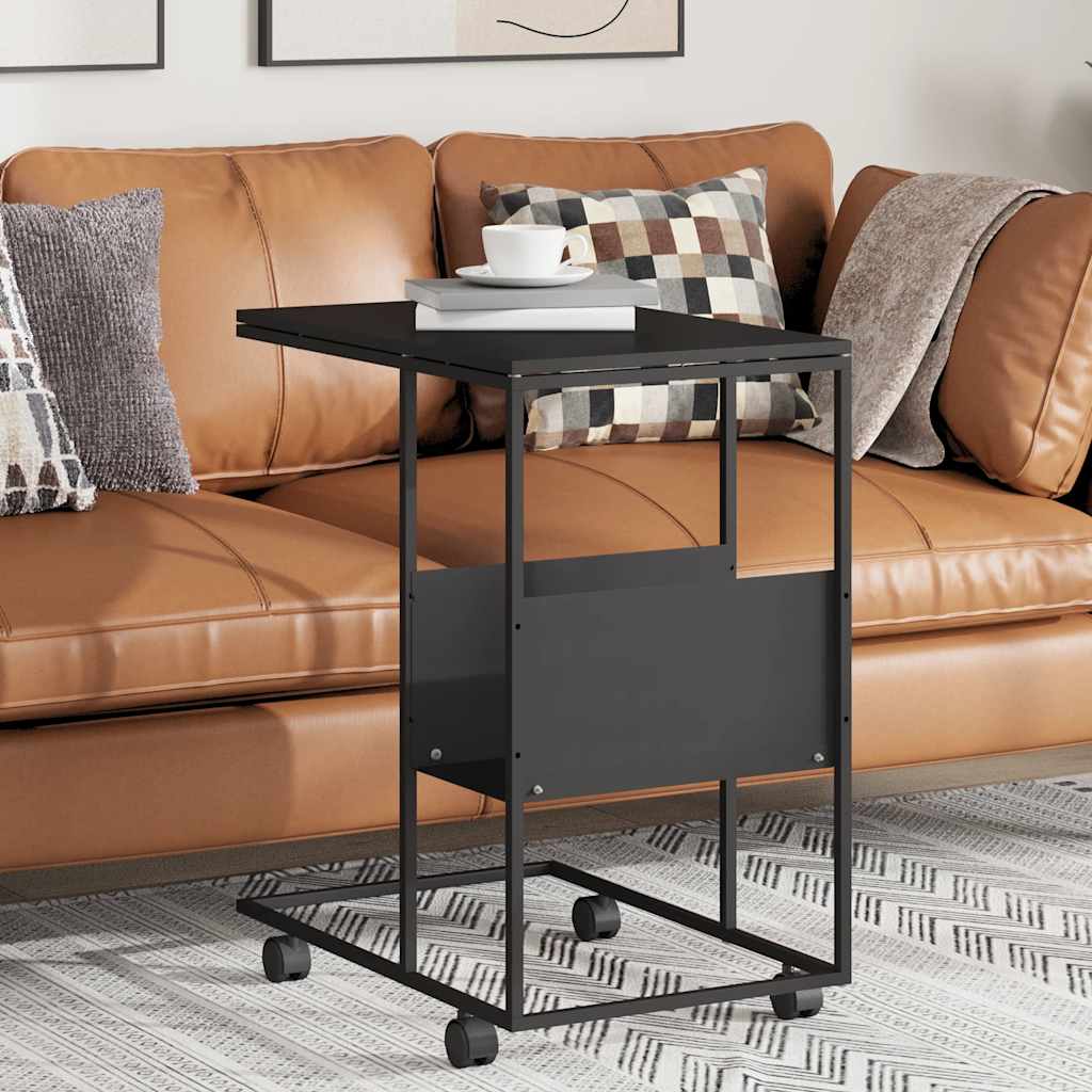 vidaXL Príručný stolík s kolieskami čierny 55x36x63,5cm spracov. drevo