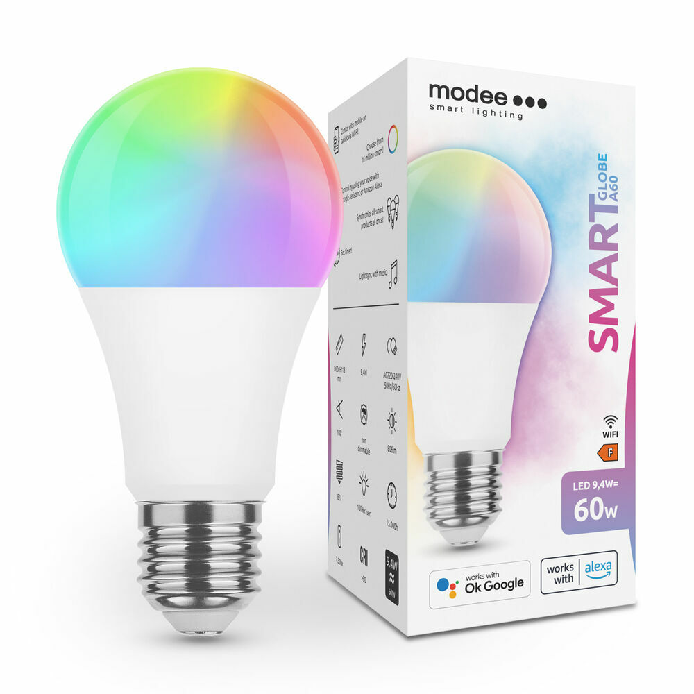 Modee LED Smart Tuya WiFi Globe žiarovka A60 9,4W E27 806 lm, farebná RGB (MSL-G9,4WE27RGB) T00051649