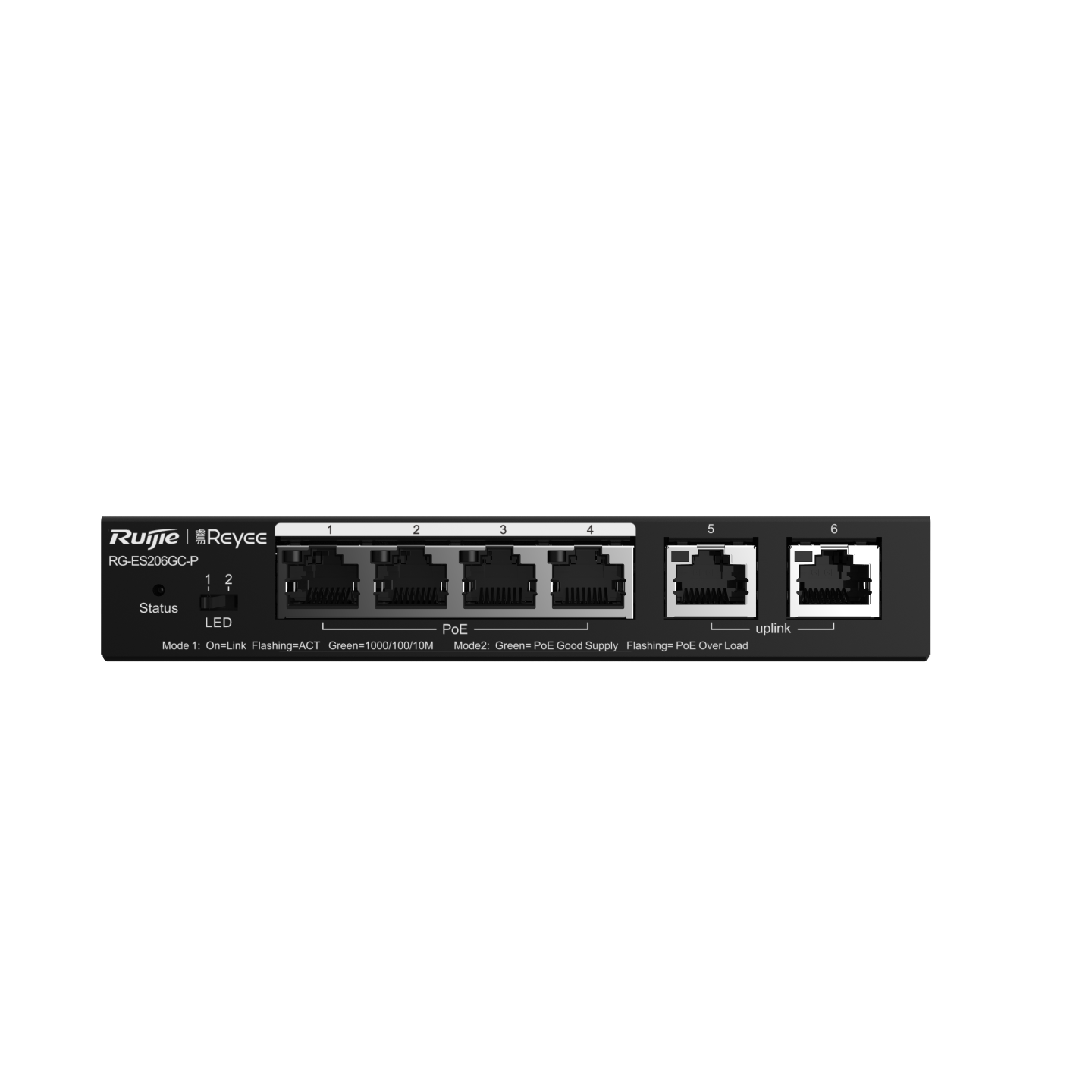 Reyee RG-ES206GC-P 6-Port Gigabit Smart POE Switch, 4 PoE/POE+ Ports with 2 Gigabit RJ45 uplink ports, 54W PoE RG-ES206GC-P