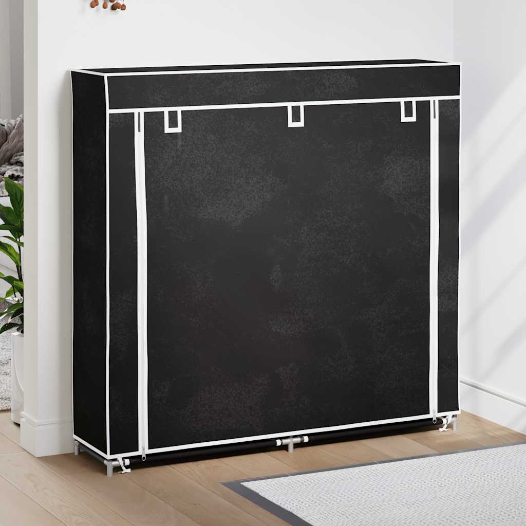 Látkový regál na topánky s krytom 115 x 28 x 110 cm, čierny
