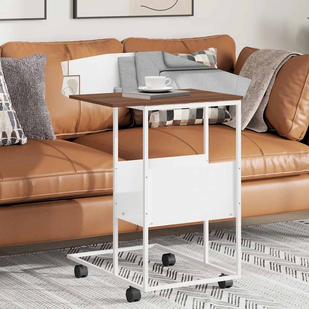 vidaXL Príručný stolík s kolieskami biely 55x36x63,5cm spracov. drevo