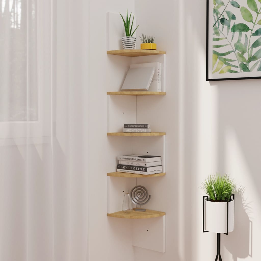 vidaXL Nástenný rohový regál biela+sonoma 19x19x123cm kompozitné drevo