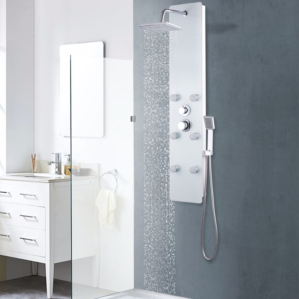 vidaXL Sprchový panel, sklo 25x44,6x130 cm, biely