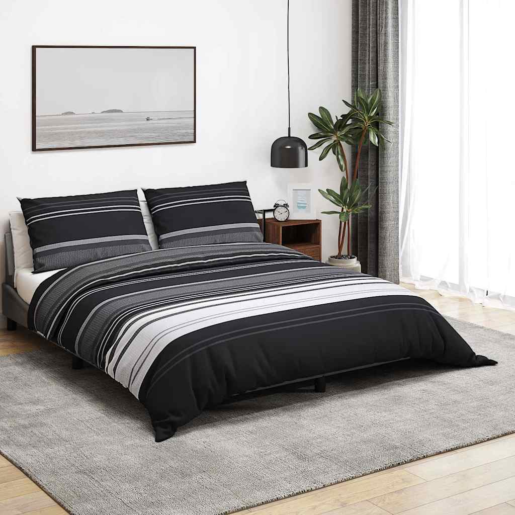vidaXL Súprava obliečok na paplón čierna pruhovaná 140x200 cm bavlna