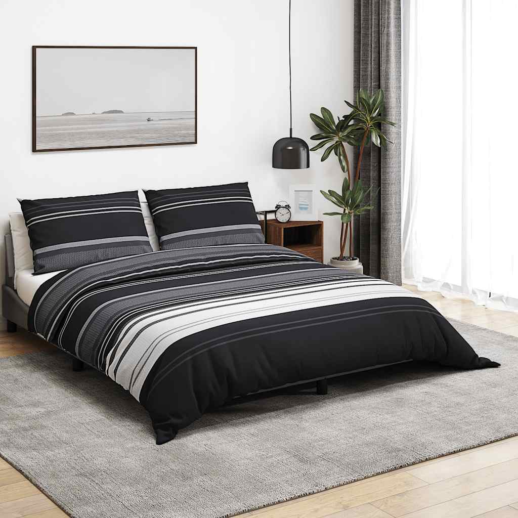 vidaXL Súprava obliečok na paplón čierna pruhovaná 140x200 cm bavlna