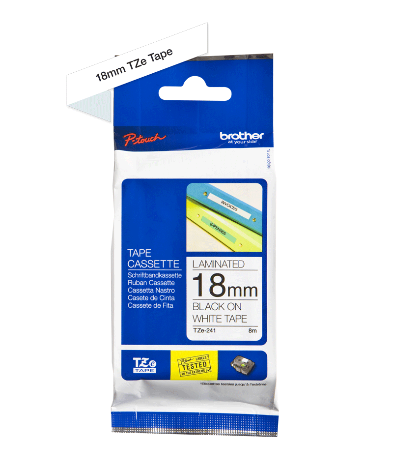 Standardní lepidlo - černá na bílé - Role (1,8 cm x 8 m) 1 kazeta/y lamino páska - pro Brother PT-D600; P-Touch PT-18, 2470, 3600, D450, D800, E500, …