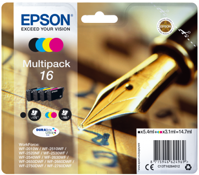 EPSON 4-balíček - čierna, žltá, azúrová, purpurová - originálna - blistr s RF / akustickým alarmom - atramentová cartridge - pre WorkForce WF-2010, 2…