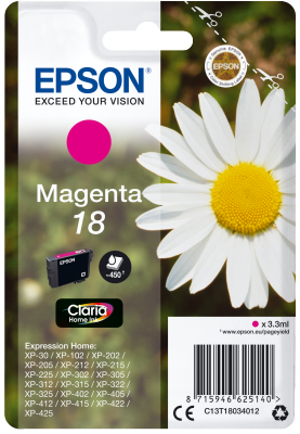 EPSON 3.3 ml - purpurová - originálna - atramentová cartridge - pre Expression Home XP-212, 215, 225, 312, 315, 322, 325, 412, 415, 422, 425 C13T1803…