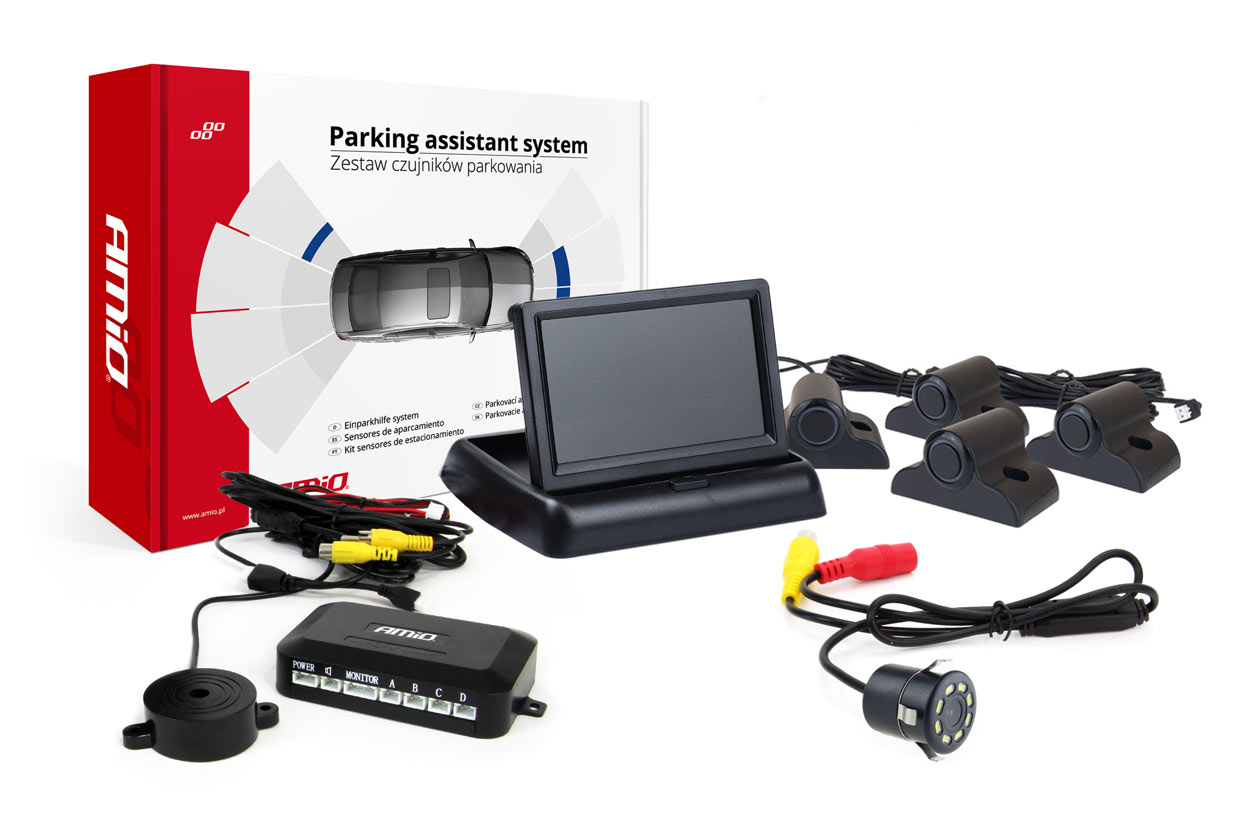 Parkovací asistent TFT02 4,3" s kamerou HD-308-LED 4 senzory čierna Truck