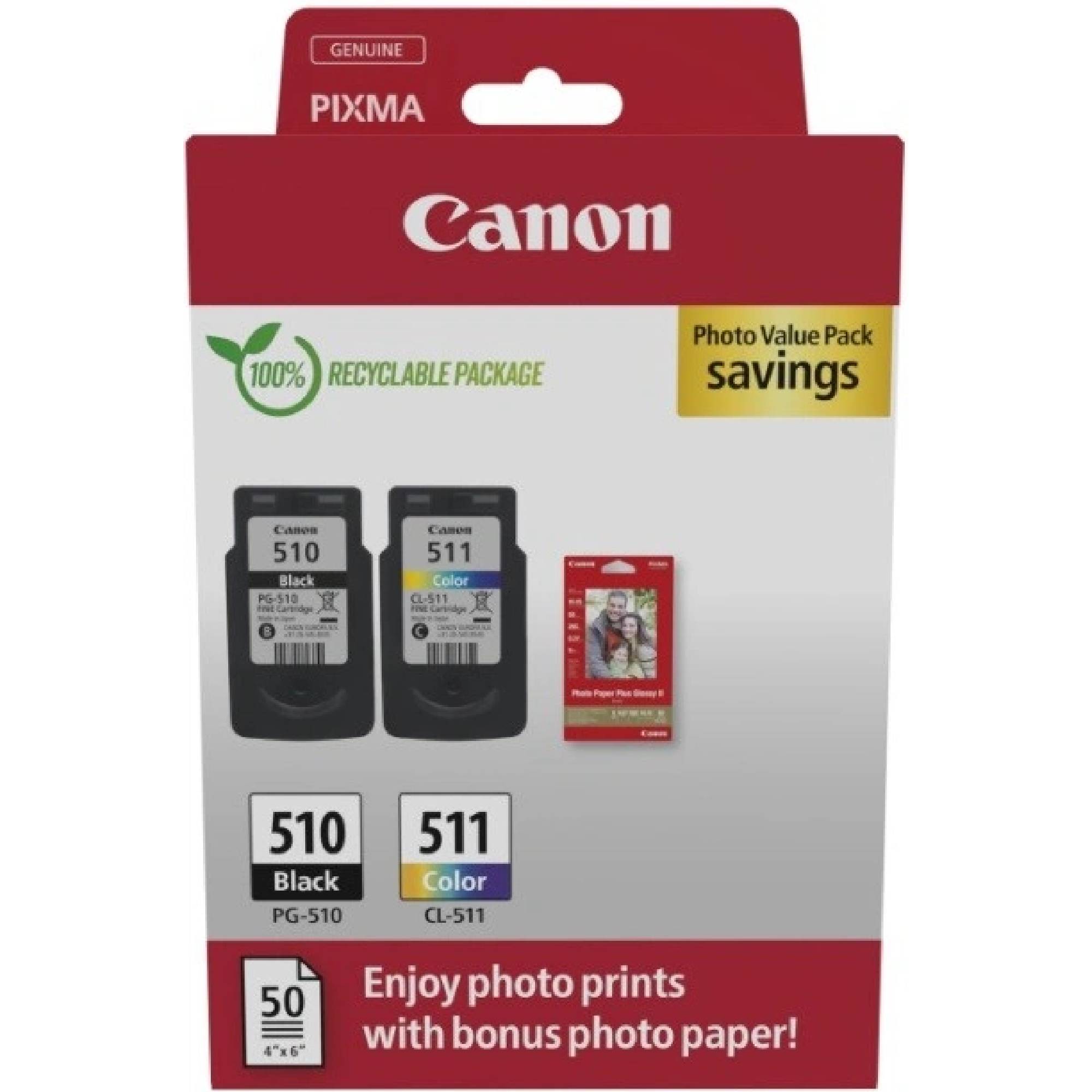 CANON 2-balenie - čierna, farba (azúrová, purpurová, žltá) - originálna - závesný box - atramentová kazeta/sada papiera - pre PIXMA iP2700, MP230, MP…