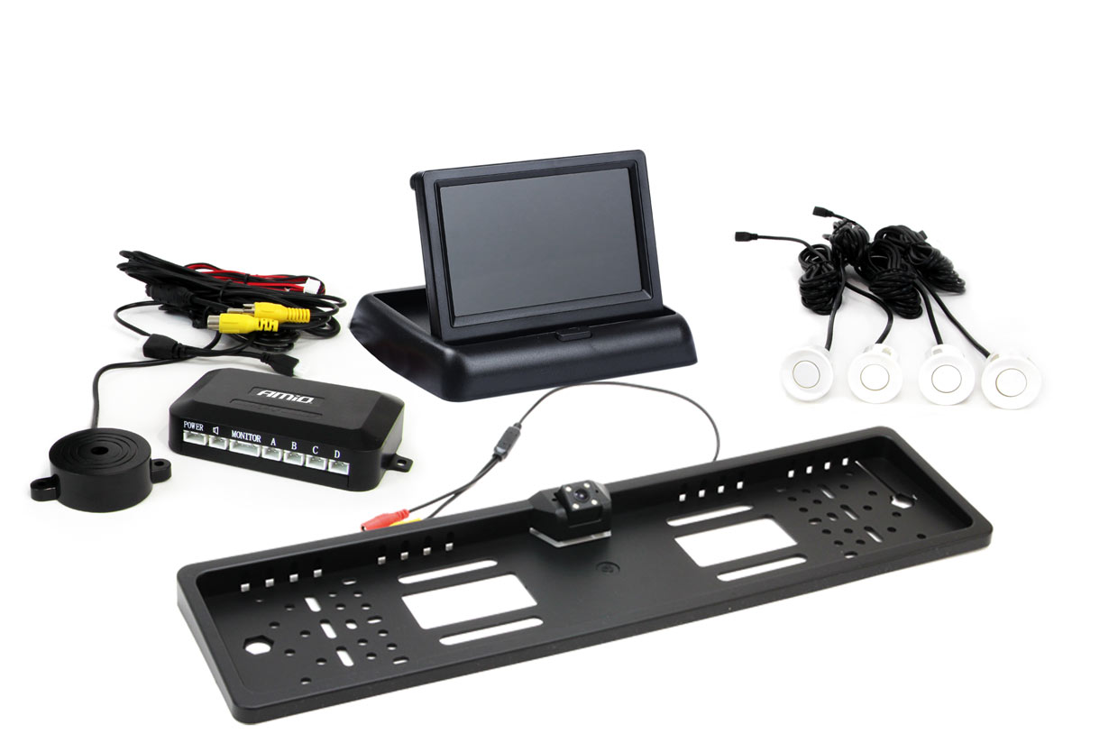 Parkovací asistent TFT02 4,3" s kamerou HD-402-LED 4 senzory bílé