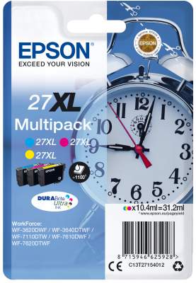 EPSON 3-balení - 31.2 ml - XL - žlutá, azurová, purpurová - originální - inkoustová cartridge - pro WorkForce WF-3620, WF-3640, WF-7110, WF-7210, WF-…