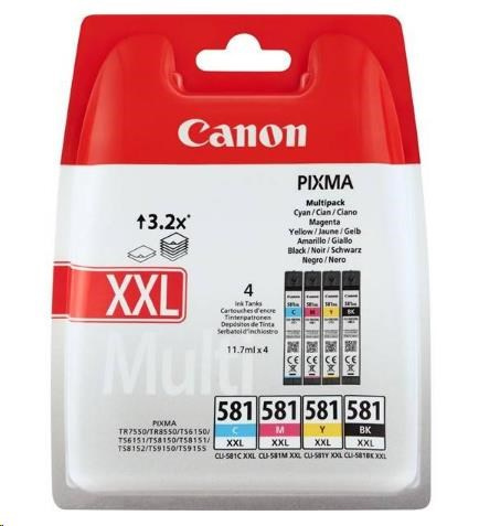 CANON 4-balení - 11.7 ml - velikost XXL - černá, žlutá, azurová, purpurová - originální - pouzdro - inkoustový zásobník - pro PIXMA TS6251, TS6350, T…