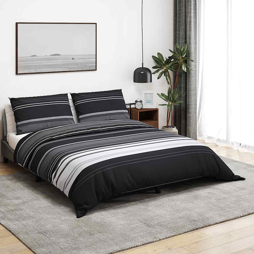vidaXL Súprava obliečok na paplón čierna pruhovaná 140x200 cm bavlna