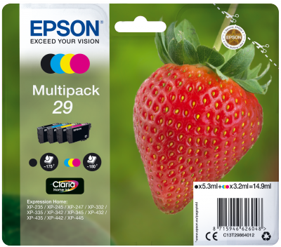 EPSON 4-balenie - čierna, žltá, azúrová, purpurová - originálna - blistr - atramentová cartridge - pre Expression Home XP-245, 247, 255, 257, 332, 34…