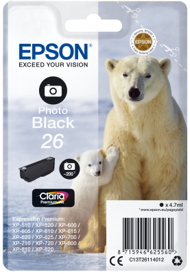 EPSON 4.7 ml - foto čierna - originálna - blistr - atramentová kazeta - pre Expression Premium XP-510, 520, 600, 605, 610, 615, 620, 625, 700, 710, 7…