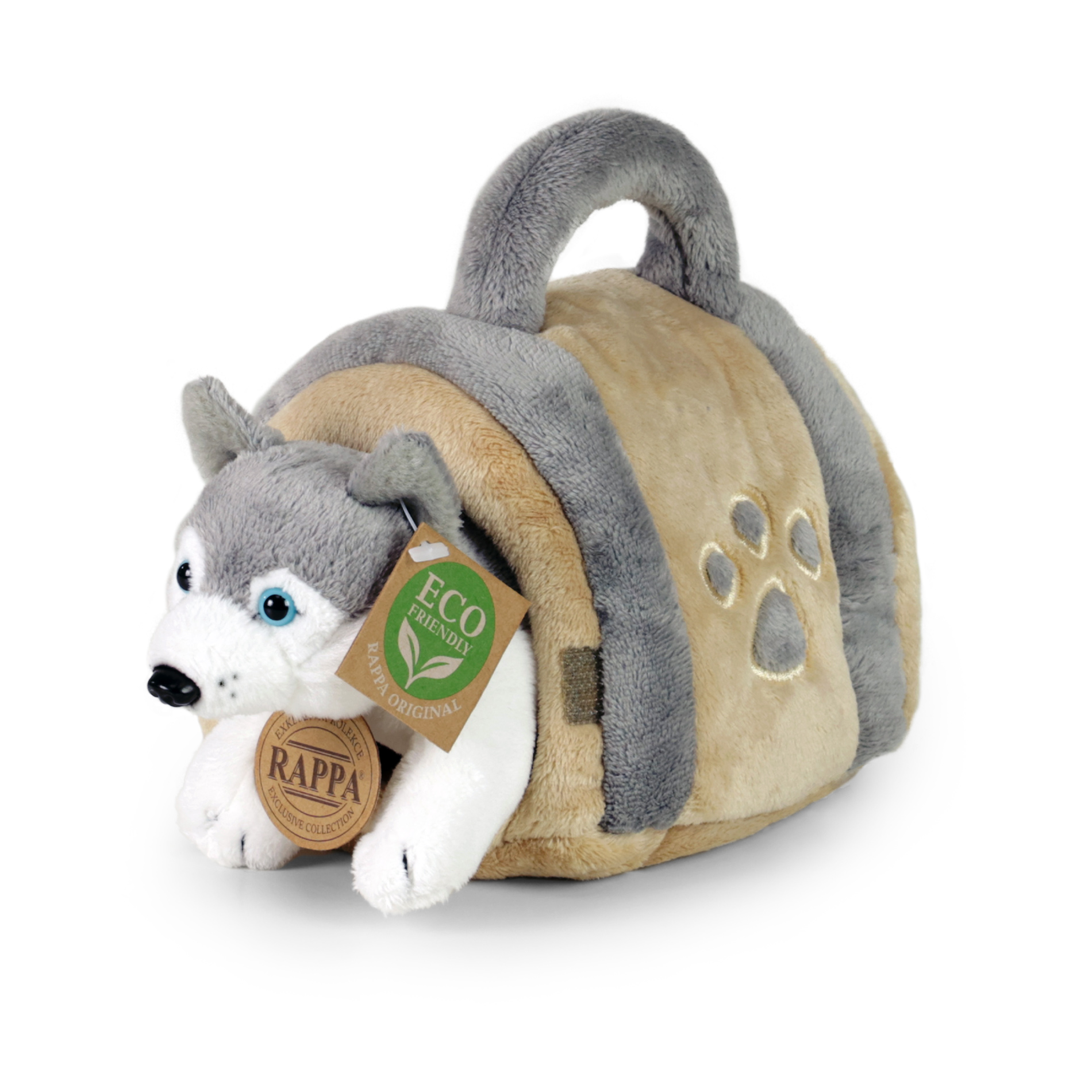 Plyšový pes husky 13 cm s prepravkou ECO-FRIENDLY