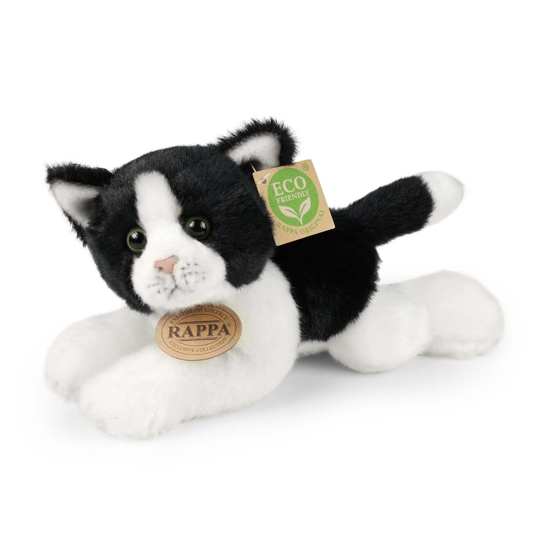 RAPPA Plyšová mačka bielo-čierna 23 cm ECO-FRIENDLY