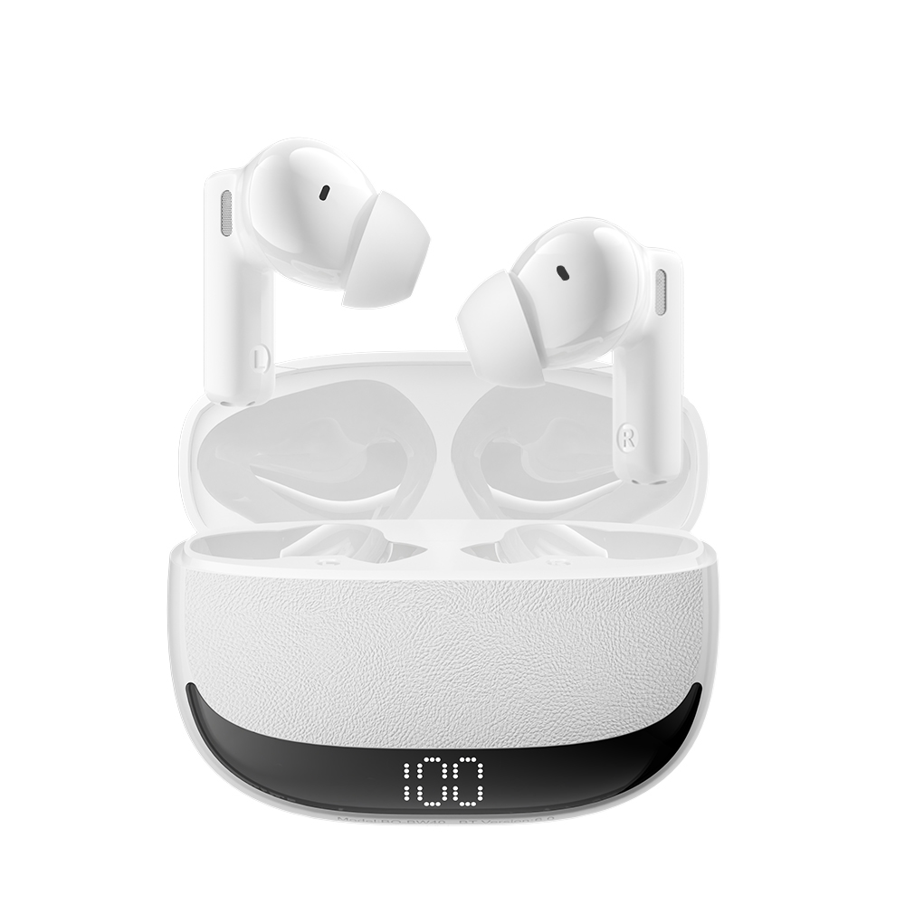 BWOO Bluetooth earphones BW40 TWS ANC with LCD display white BW40