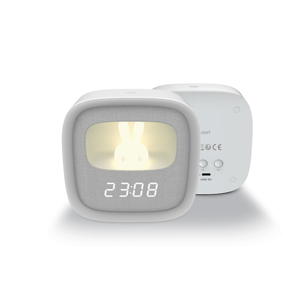 Digitálny budík s LED nočným svetlom s králikom PURE FNL-06 AURORA biela štvorec Forever Light