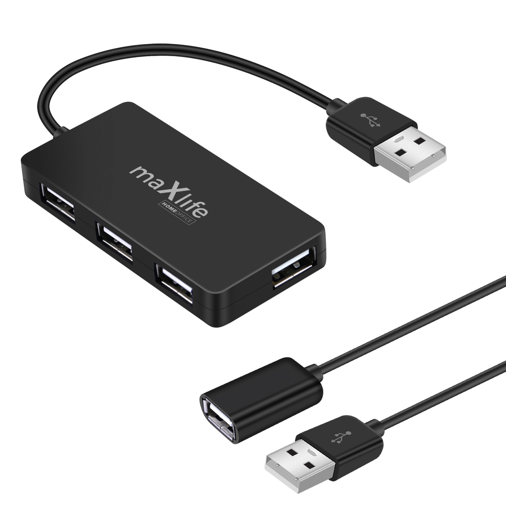 Rozbočovač Maxlife Home Office USB 2.0 USB - 4x USB 0,15 m čierny + kábel 1,5 m OEM0002311