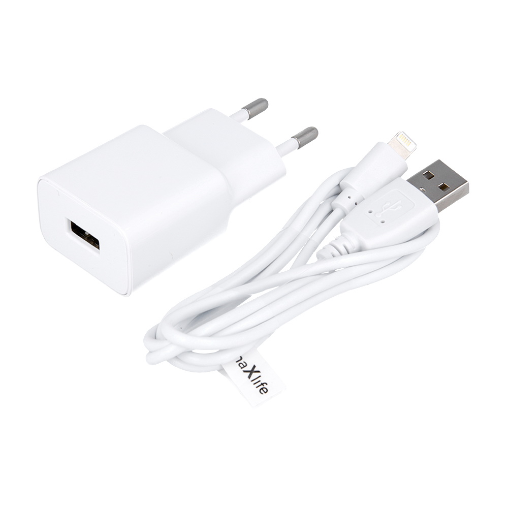Nabíjačka Maxlife MXTC-01 1x USB 2.1A biela + Lightning kábel OEM001530