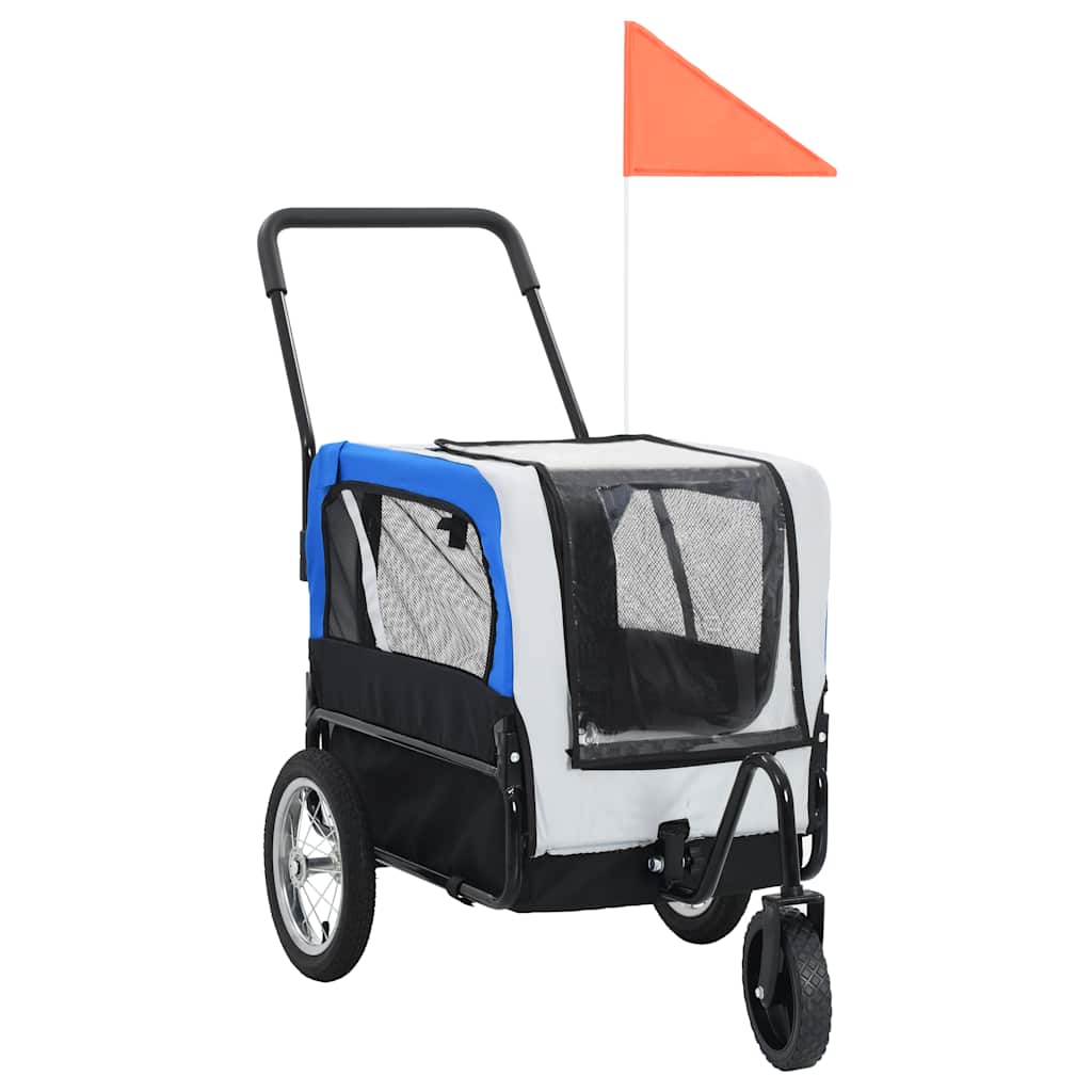 vidaXL Vozík pre domáce zvieratá na bicykel/beh 2-v-1, sivo modrý