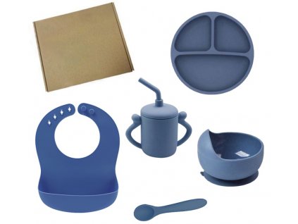 Max&Teo silikonový jídelní set modrý 5 ks
