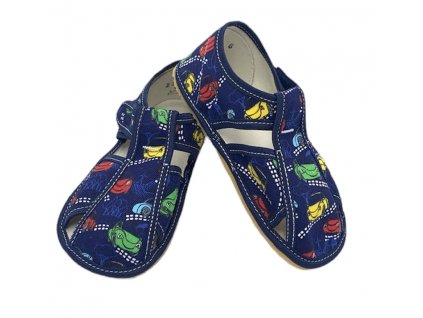 Baby Bare Shoes Slippers Navy Cars - Papuče