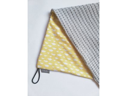 Bavlněná deka - osuška žluté mráčky / waffle šedá