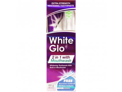 White Glo 2 in 1 Mouthwash bělící zubní pasta s ústní vodou 150 g + kartáček