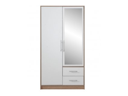 Šatní skříň Smart 3 - Bílá / Sonoma - Zrcadlo