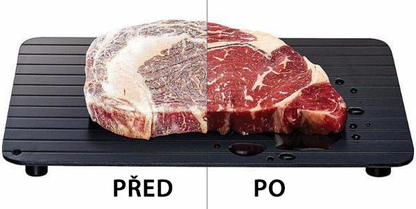 Rozmrazovací prkénko - před a po použití (rozmrazené maso)