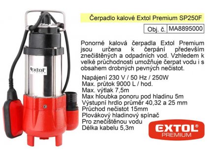 Čerpadlo ponorné kalové 250 W 9000 l / min. Extol Premium 8895000