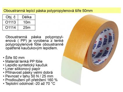 Oboustranná lepící páska polypropylenová 50mm/25m