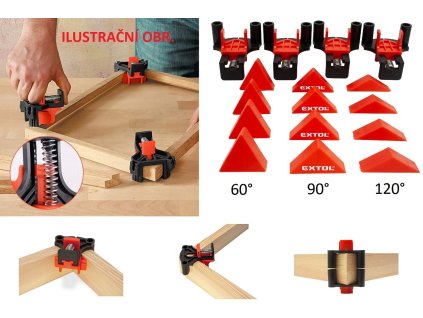 EXTOL PREMIUM svorky TRUHLÁŘSKÉ svěrky rohové úhlové, úhly 60°-90°-120°, sada