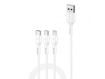 Foneng X36 kabel 3v1 USB na USB-C / Lightning / Micro USB, 2,4 A, 1,2 m (bílý)