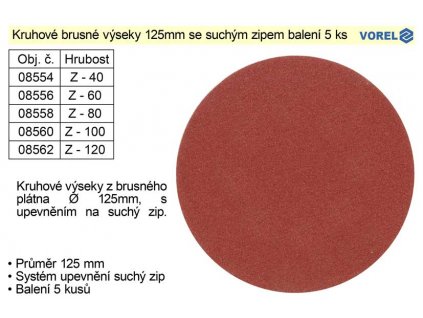 Brusný výsek 125mm Z 40 se suchým zipem balení 5 kusů