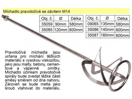 Míchadlo pravotočivé se závitem 135 x 580 mm