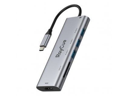 Hub 7in1 RayCue USB-C to 3x USB-A 3.0 5Gbps + SD/TF 3.0 + HDMI 4K30Hz + PD 3.0 100W (gray)